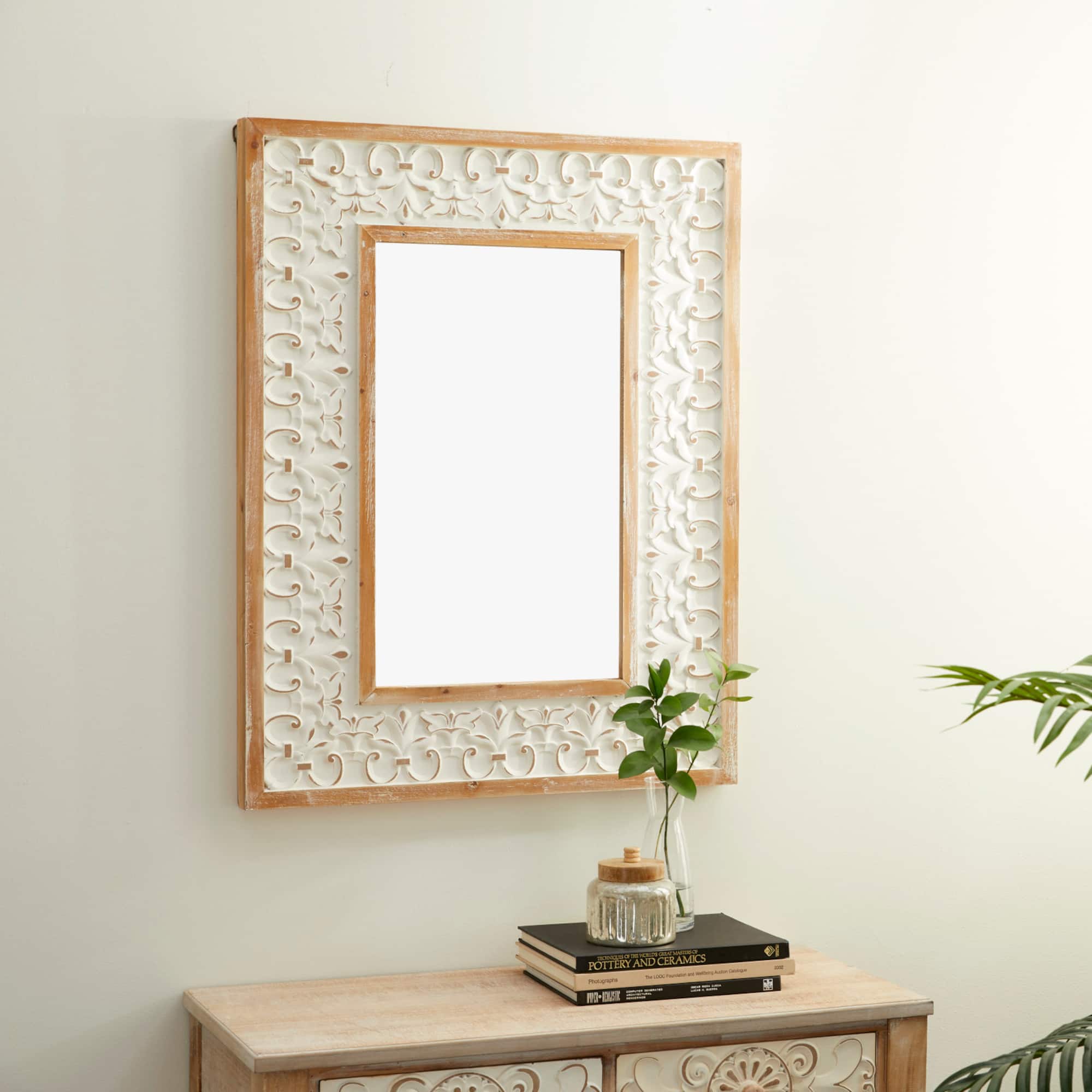 36" White Farmhouse Wood Wall Mirror